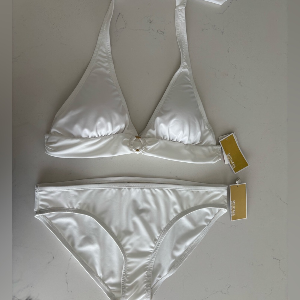Michael Kors White Triangle Bikini with Halter Neck